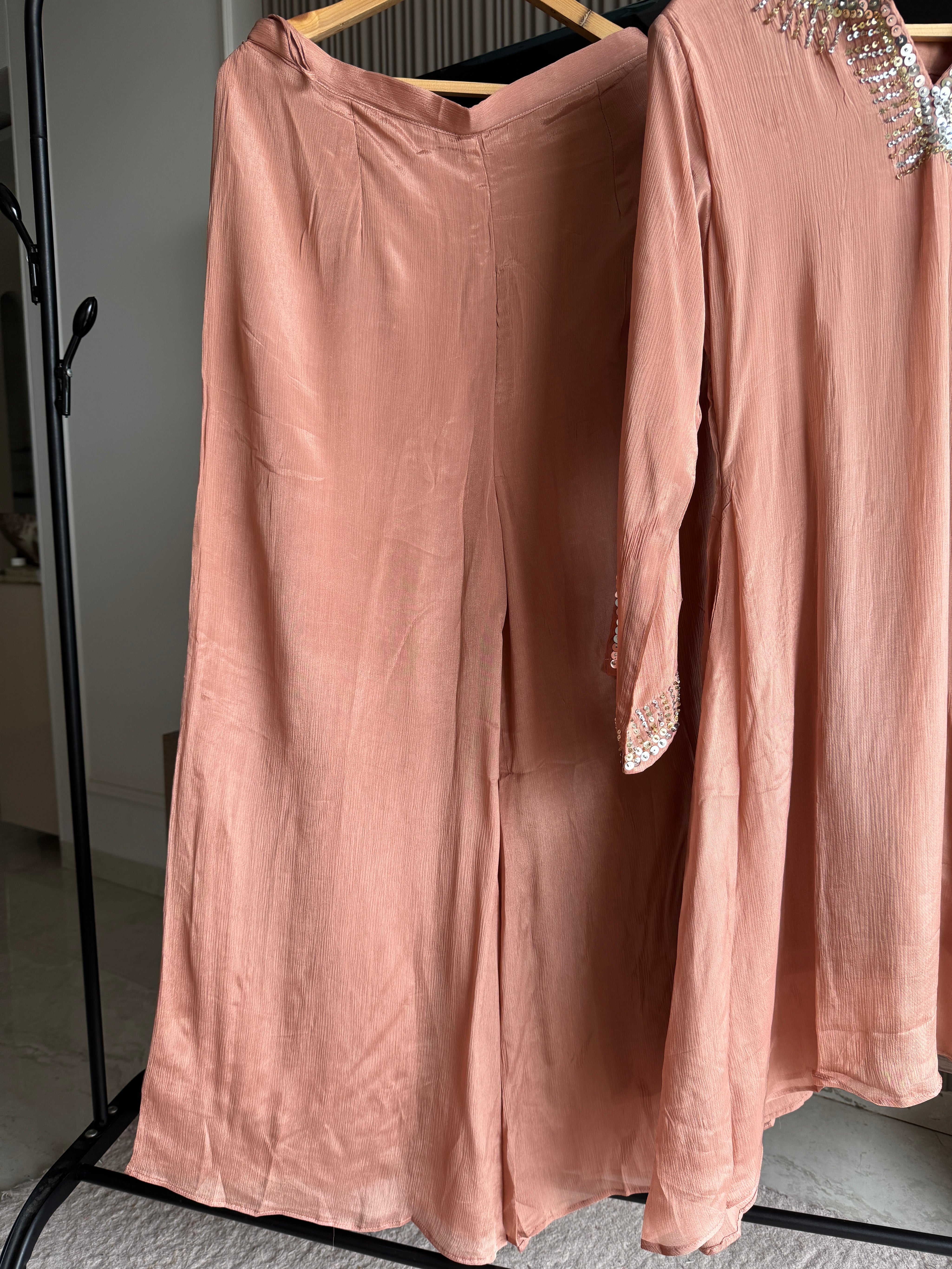 Ragini Chinon Squence Work Kurta With Flared Plazzo Pants