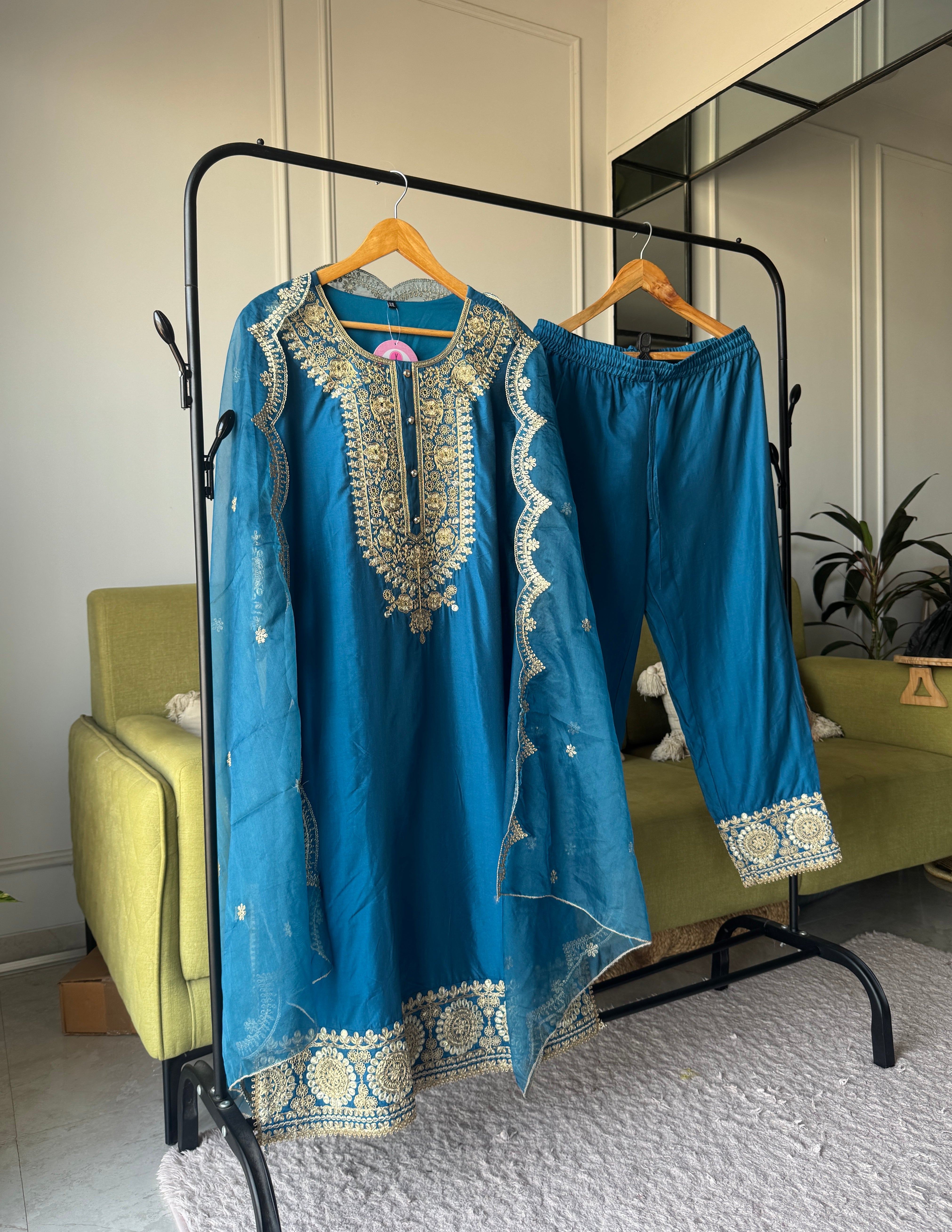 Vaishnavi Silk Straight Cut Dress With Embroidery