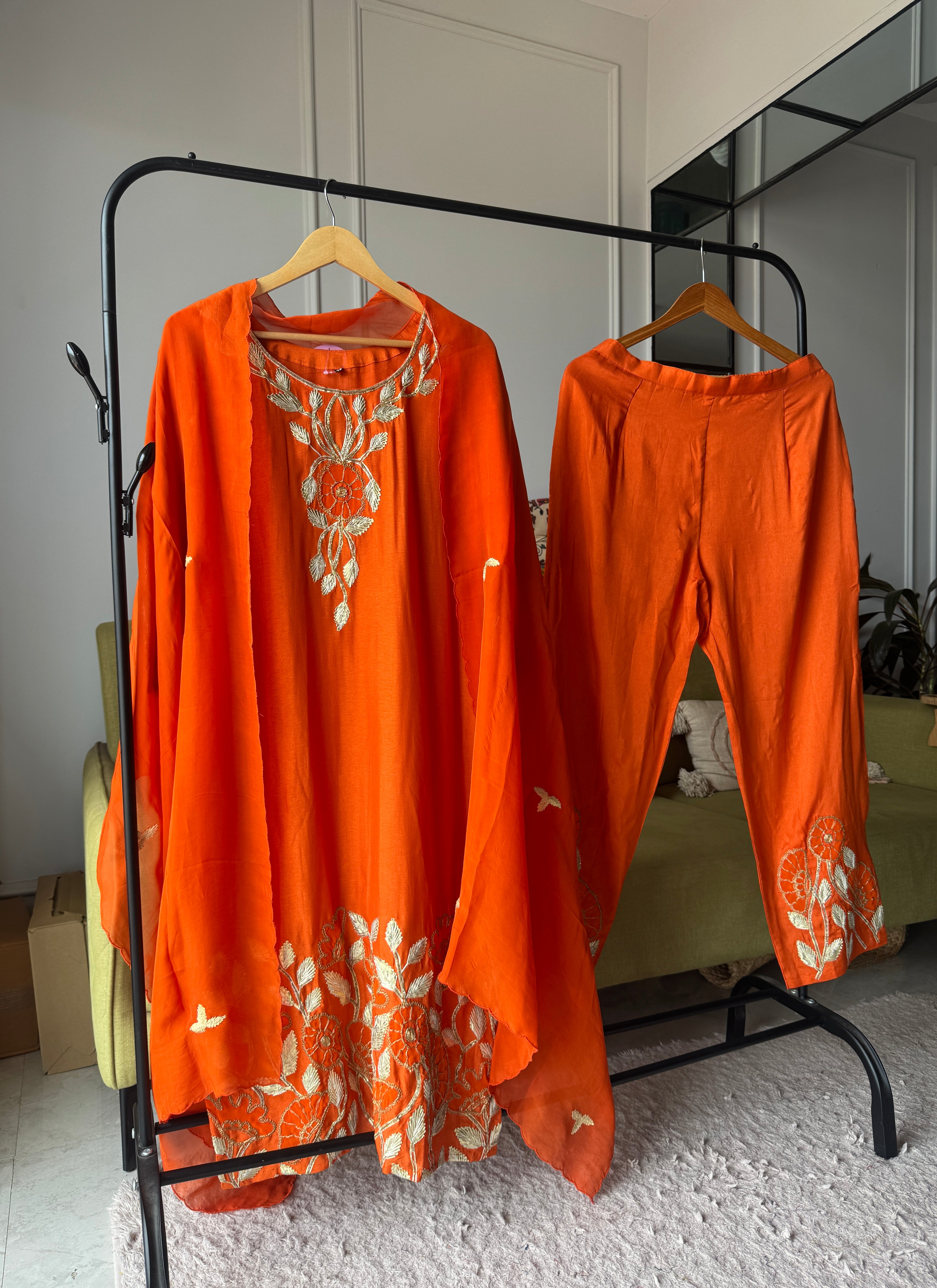 Mehek hand work golden gotta plazzo dress(Make to Order)