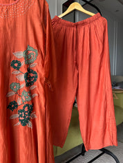 Rani mul chanderi kardana Aline dress with plazzo