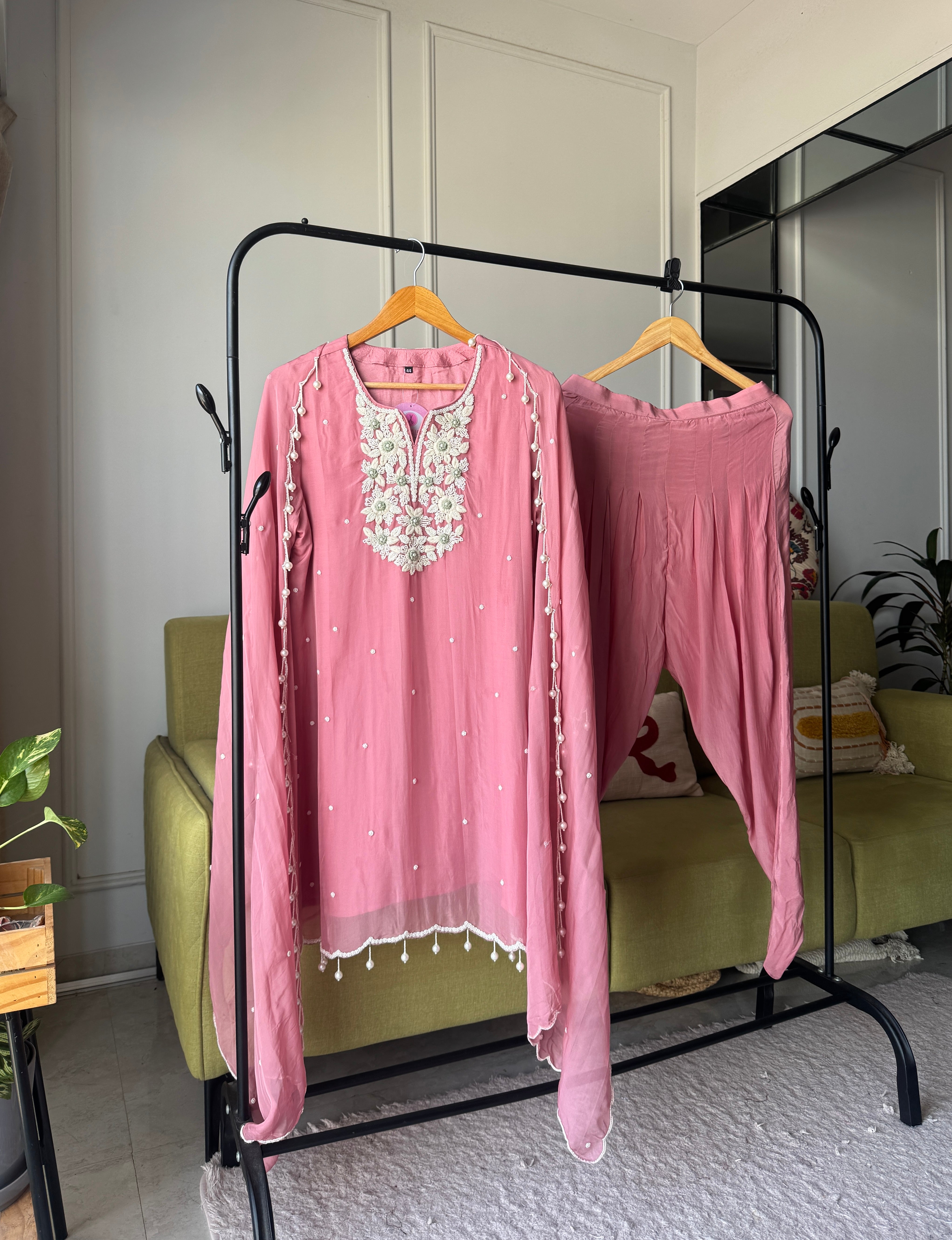Kashish dangling pearl detailing dress with tulip pants