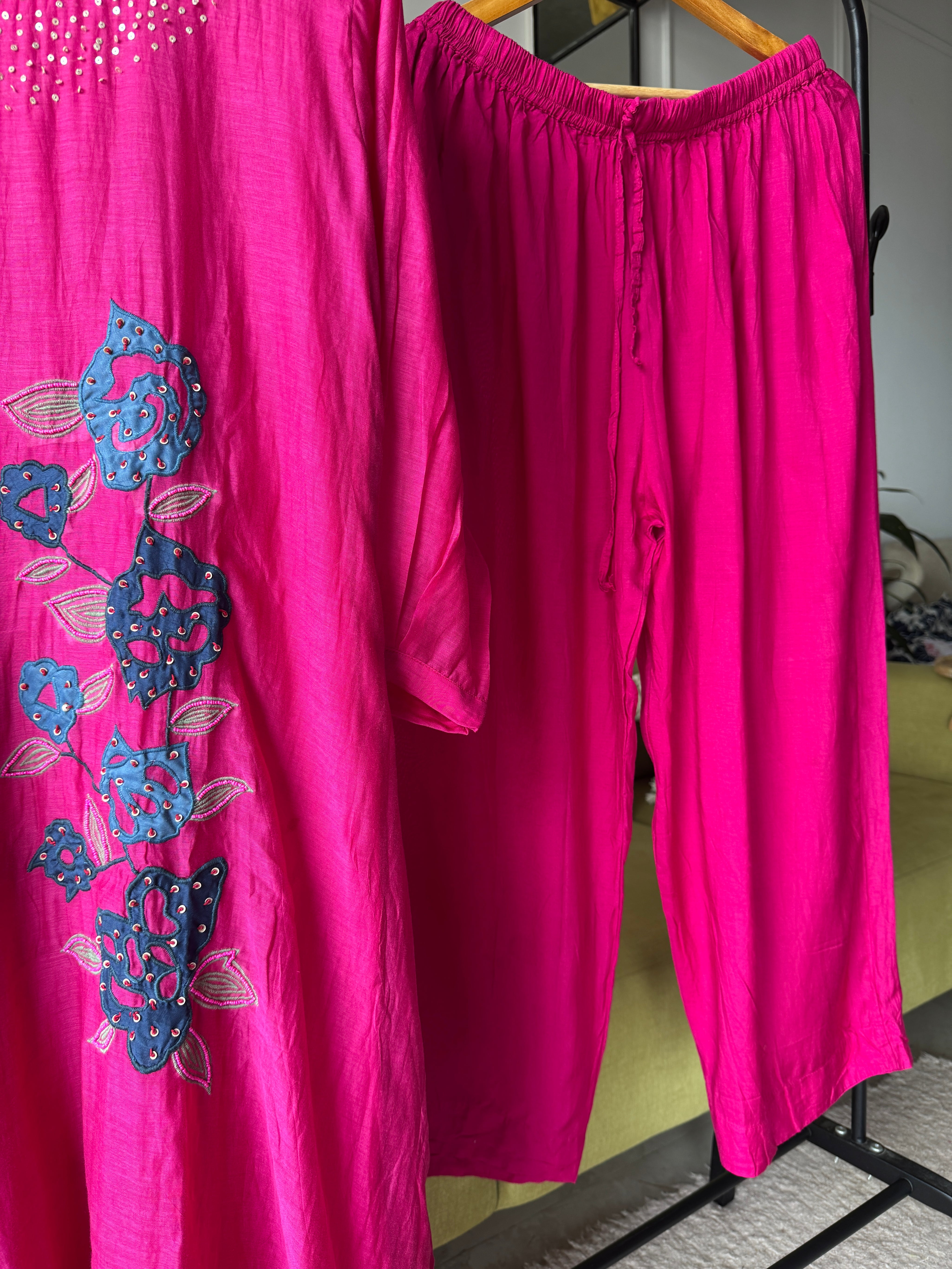 Rani mul chanderi kardana Aline dress with plazzo