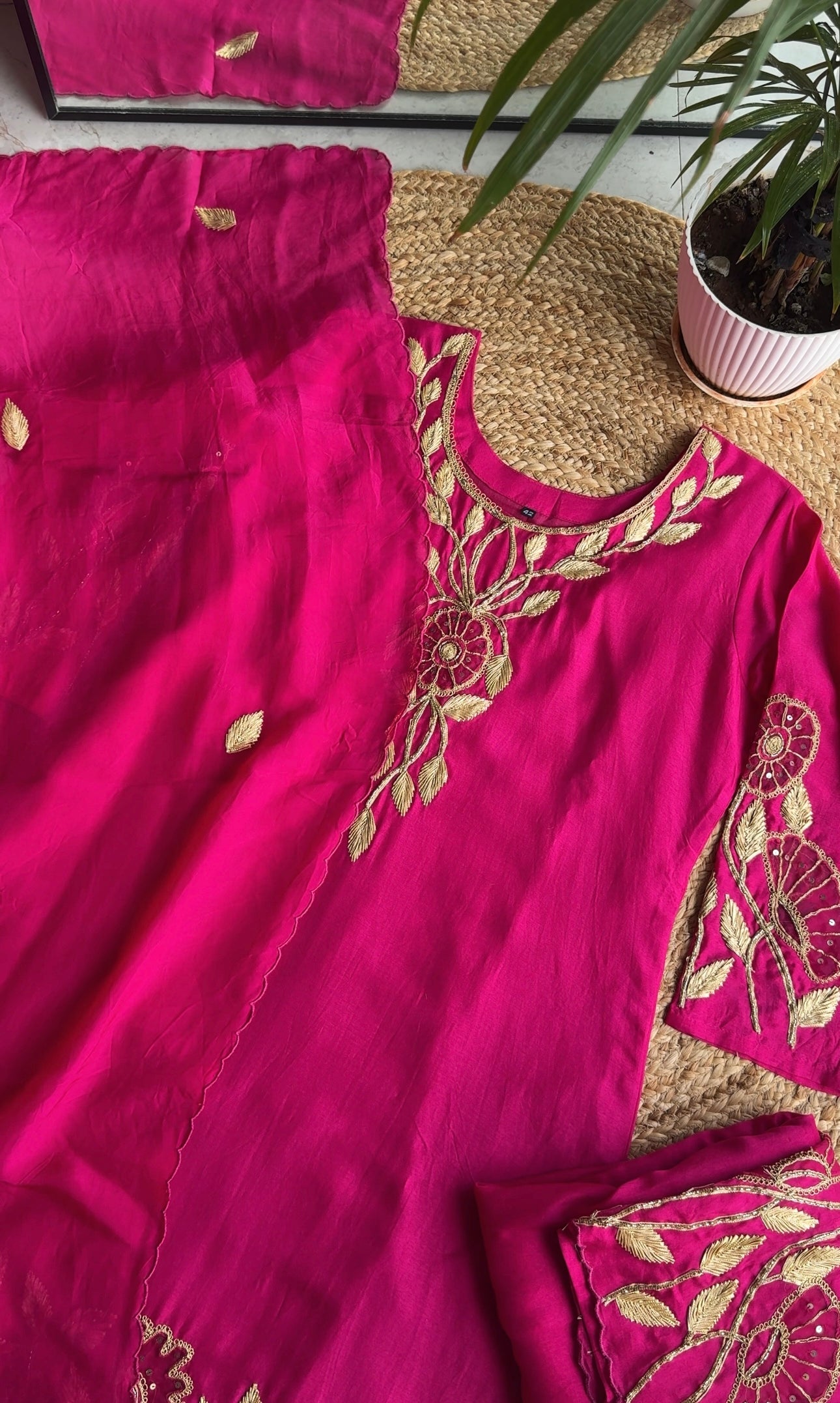 Mehek hand work golden gotta plazzo dress(Make to Order)