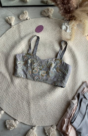 Shrishti hand work blouse with shaded cowl skirt and jacket