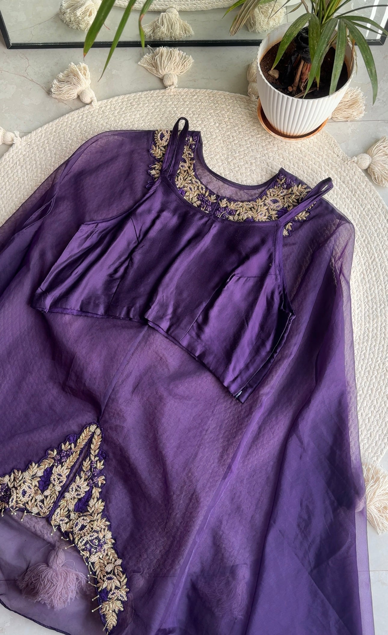 Shama crop top with cowl skirt and kaftan cover up