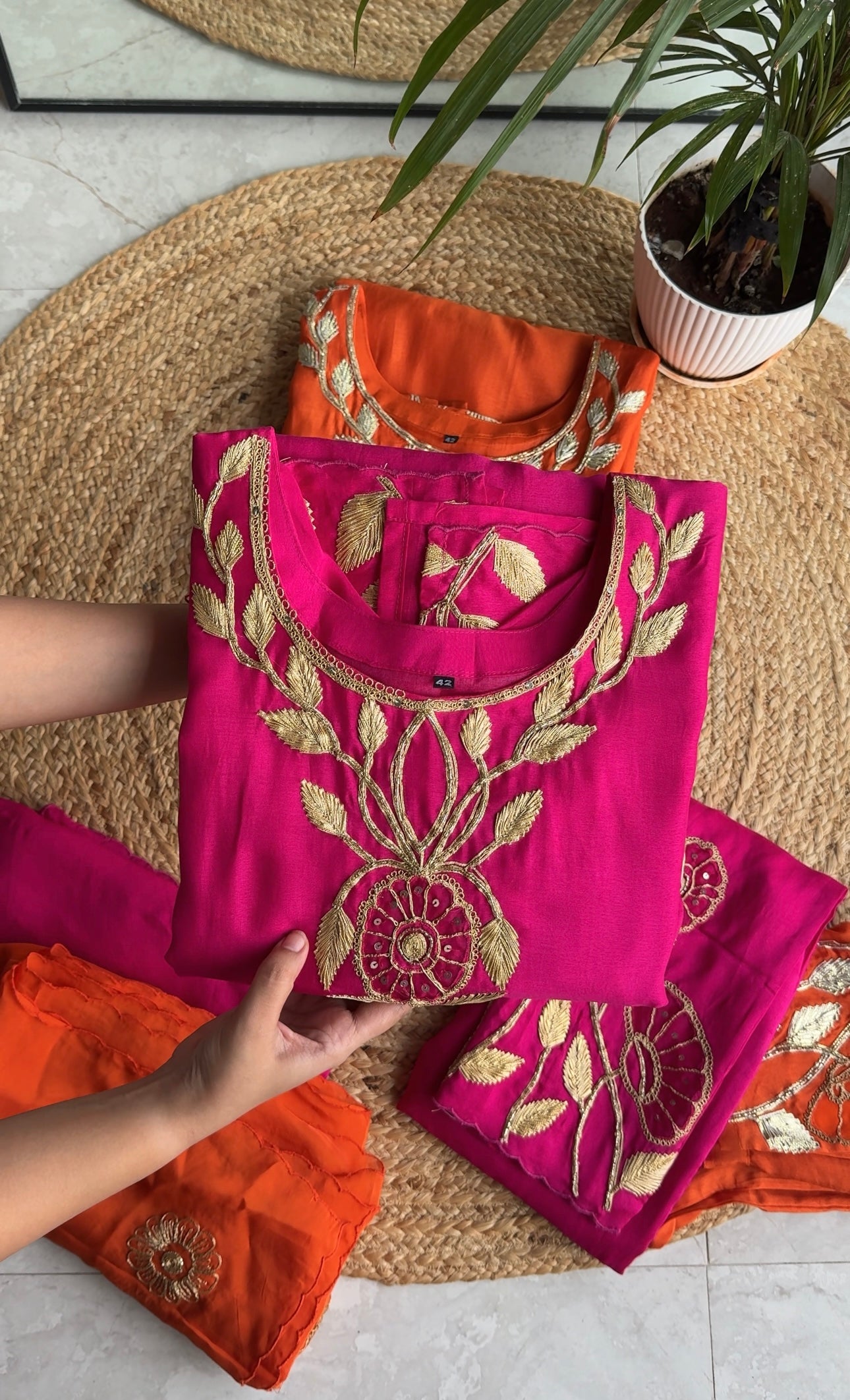 Mehek hand work golden gotta plazzo dress(Make to Order)