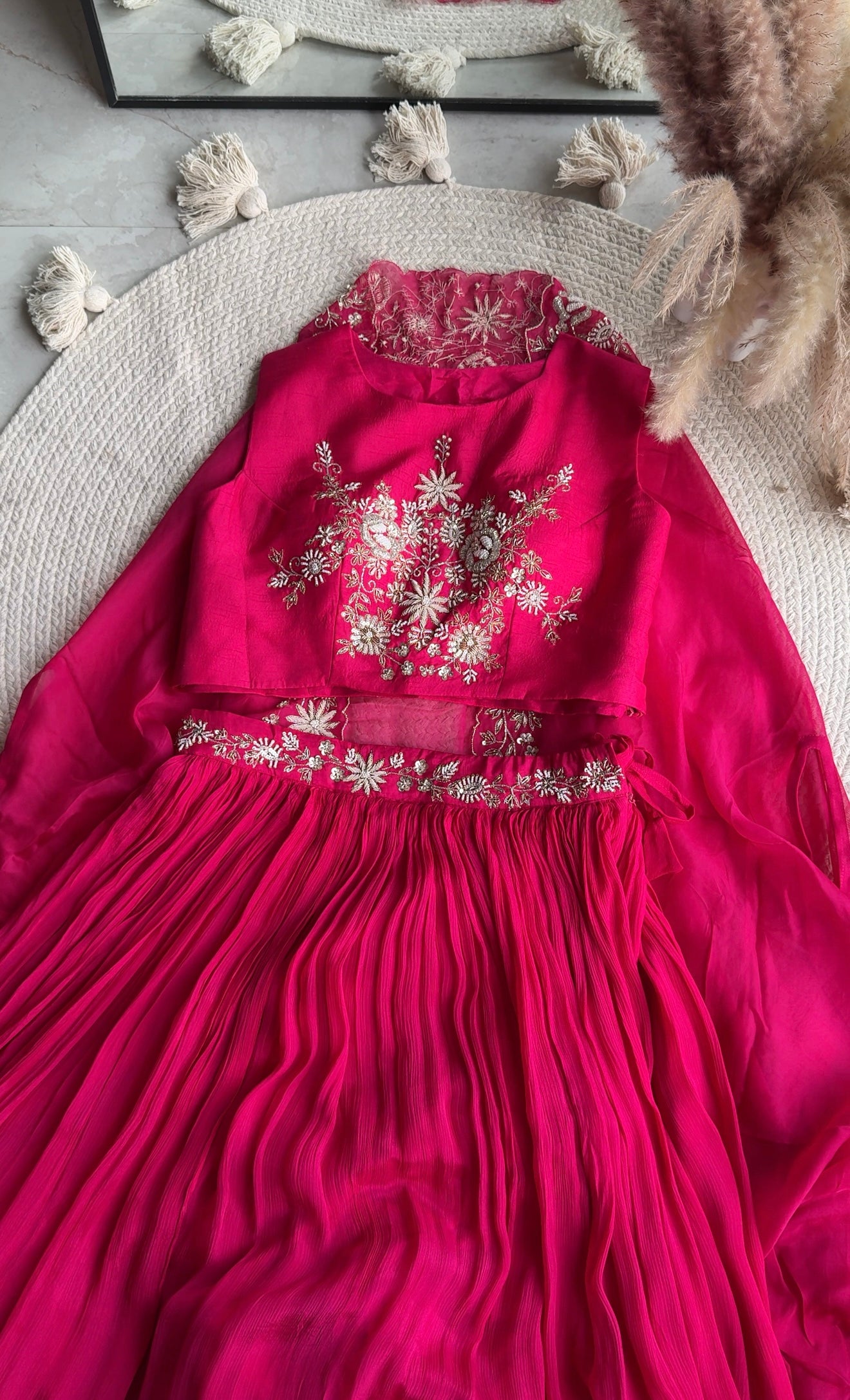 Gargi hand work padded blouse with cancan Lehenga and cover up