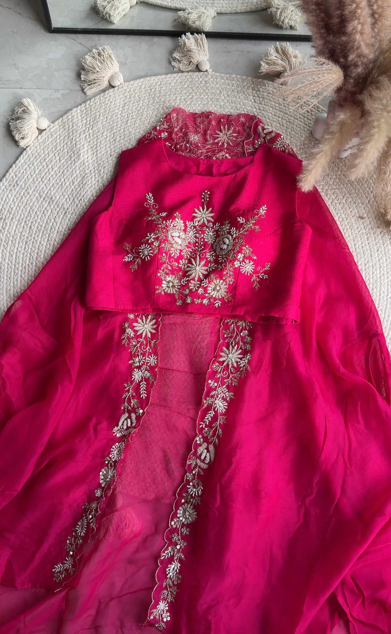 Gargi hand work padded blouse with cancan Lehenga and cover up