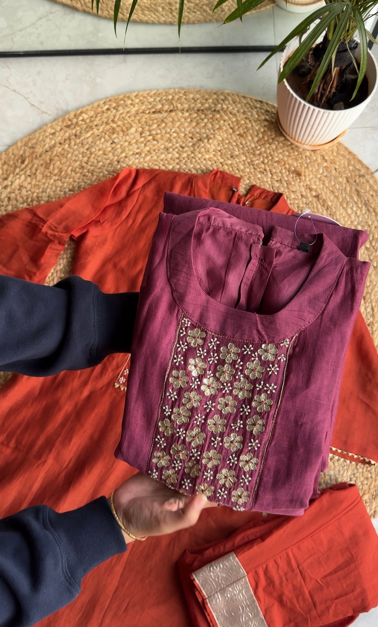 Damini hand work contrast dupatta dress