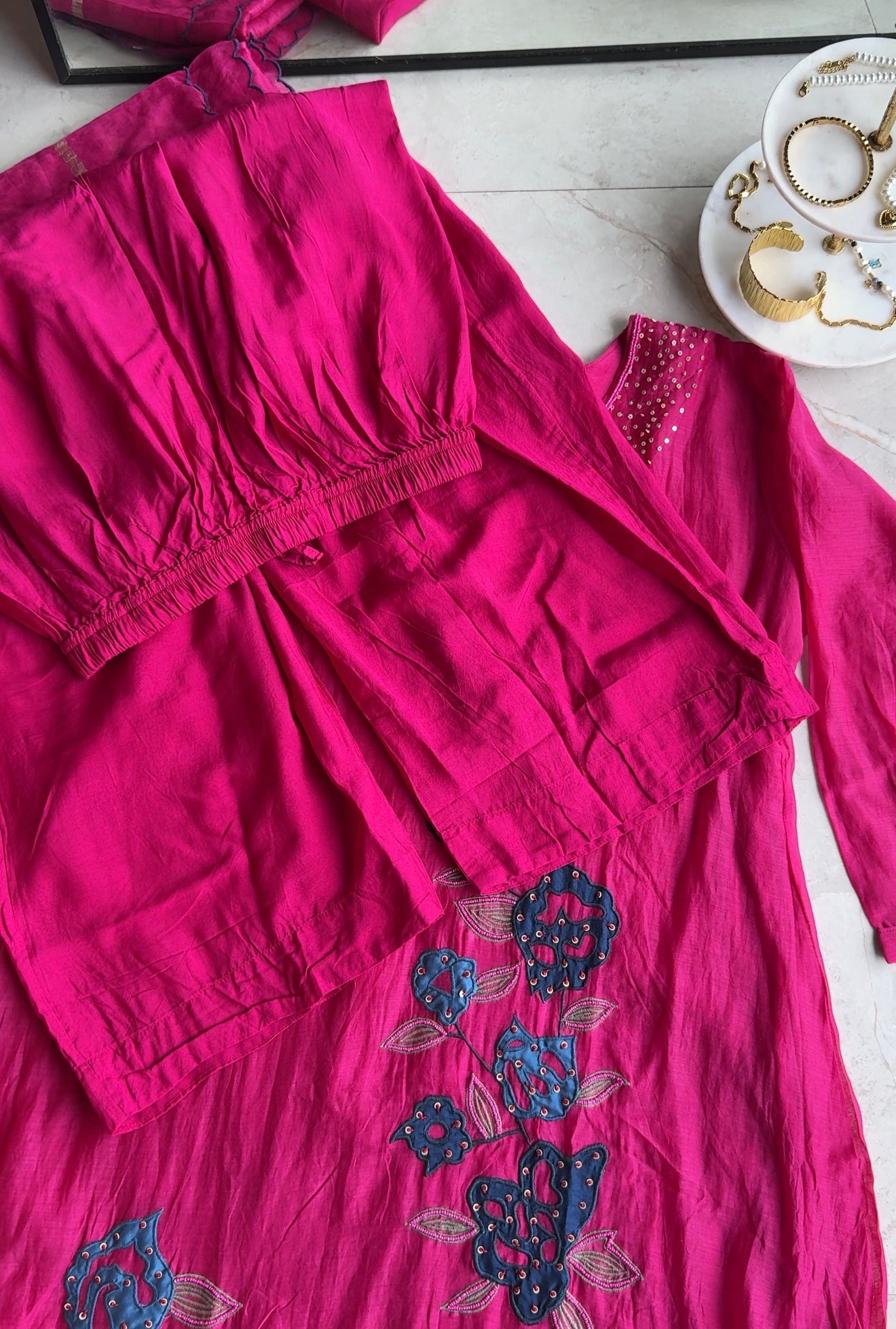 Rani mul chanderi kardana Aline dress with plazzo