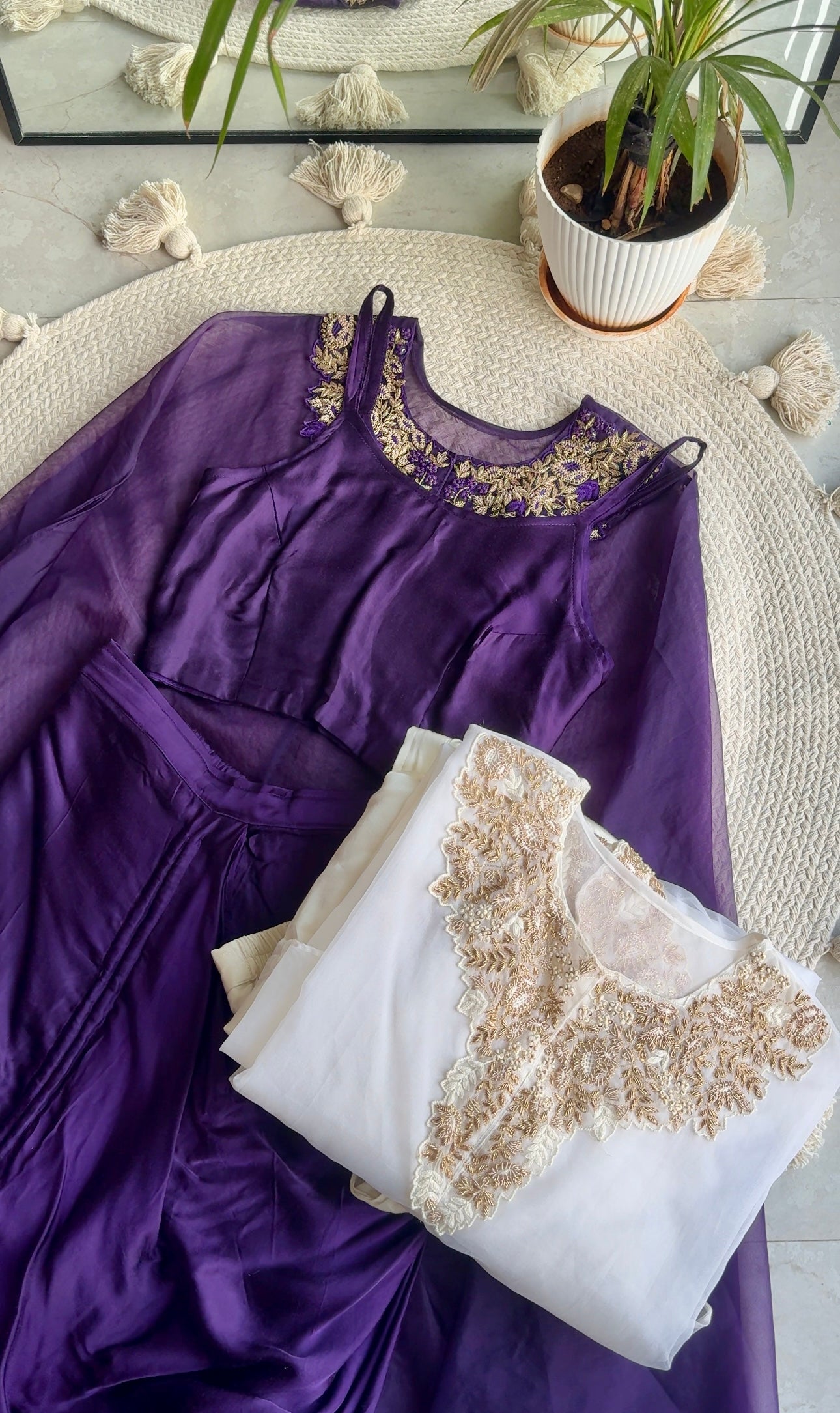 Shama crop top with cowl skirt and kaftan cover up