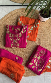 Mehek hand work golden gotta plazzo dress(Make to Order)