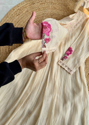 Vidhi Aline embroidered hand work sleeve mul Chanderi dress(Preorder 10 days)