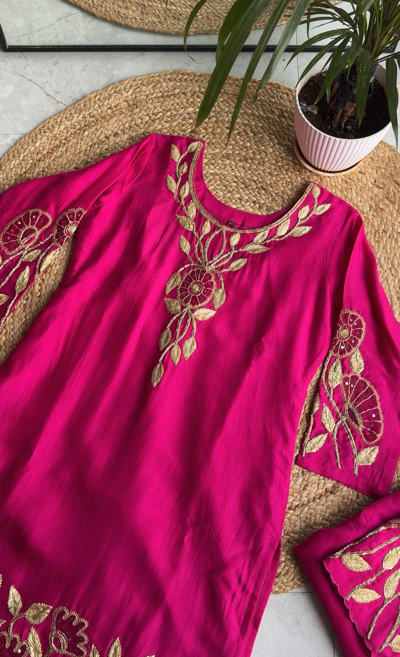 Mehek hand work golden gotta plazzo dress(Make to Order)