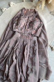 Sonia padded blouse with cowl skirt and cape