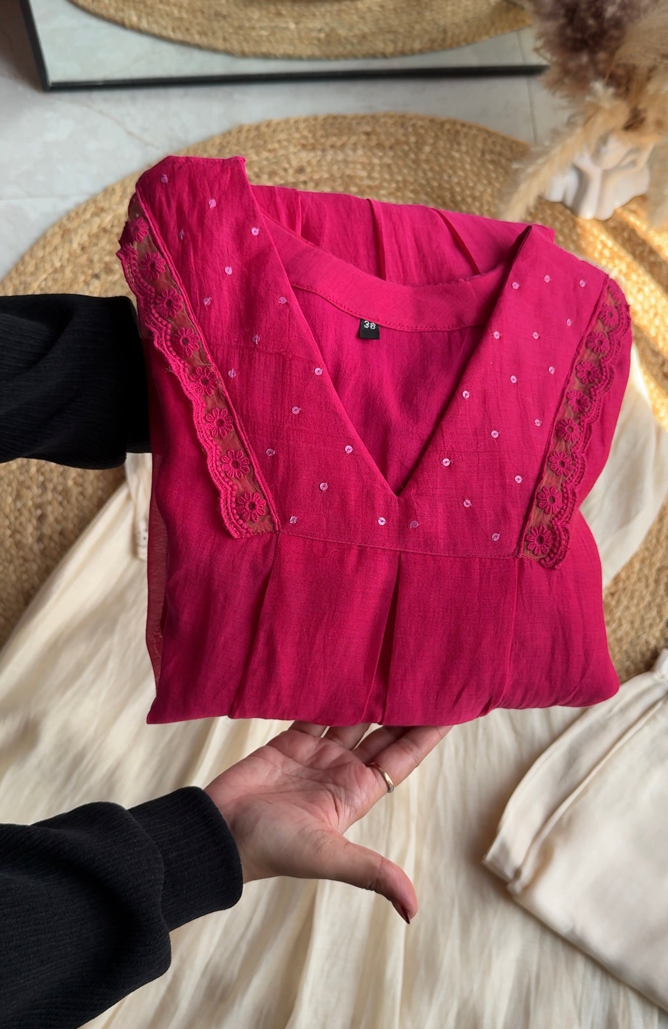 Vidhi Aline embroidered hand work sleeve mul Chanderi dress(Preorder 10 days)