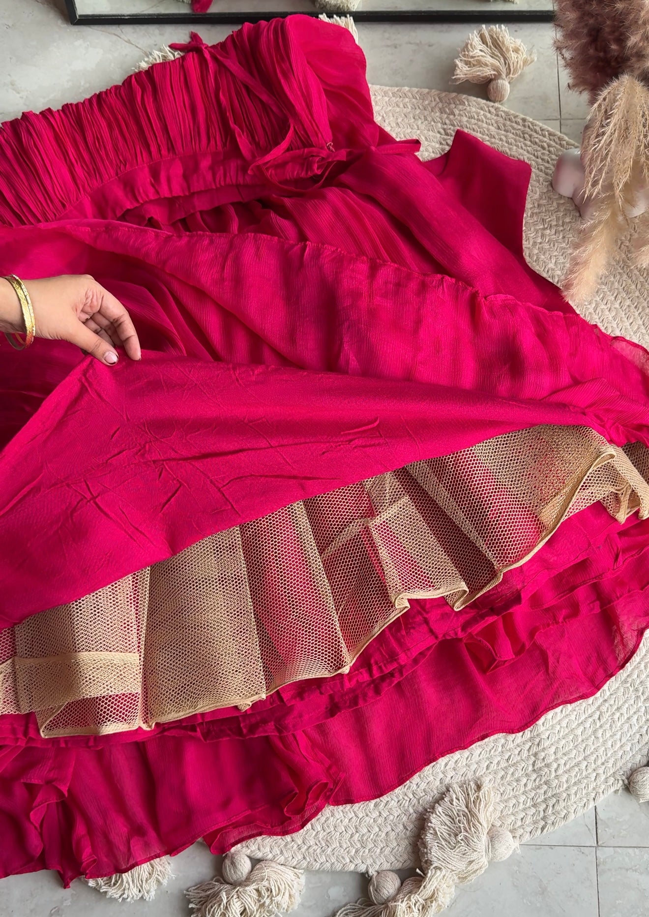 Gargi hand work padded blouse with cancan Lehenga and cover up