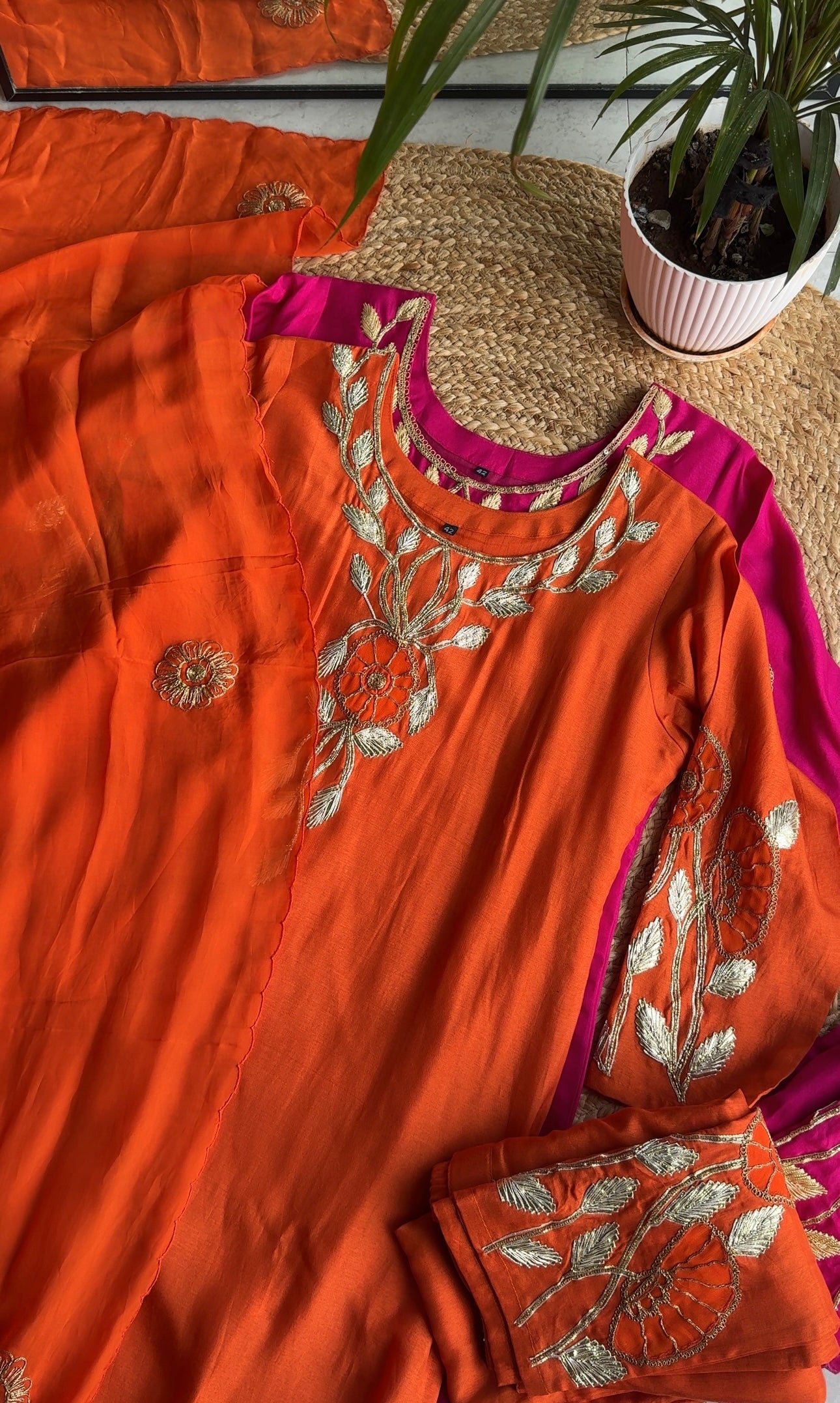 Mehek hand work golden gotta plazzo dress(Make to Order)