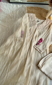 Vidhi Aline embroidered hand work sleeve mul Chanderi dress(Preorder 10 days)