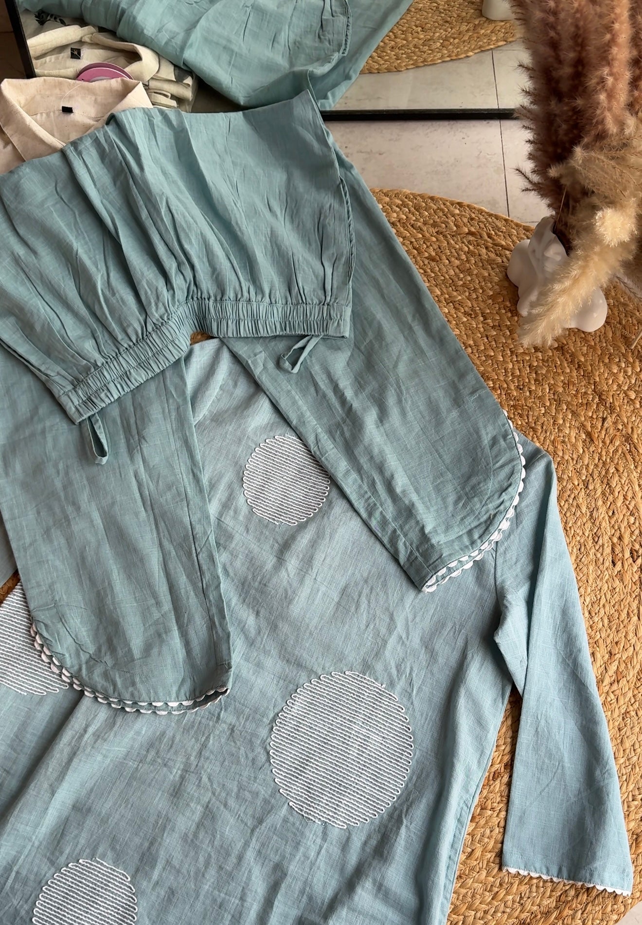 Anika Pastel Blue Embroidered Coord Set