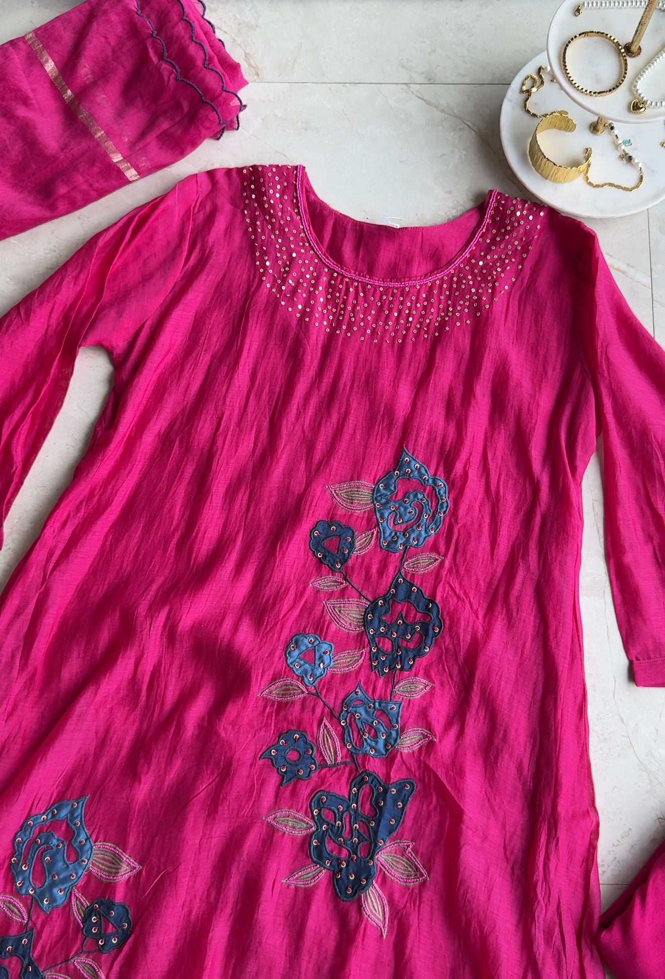 Rani mul chanderi kardana Aline dress with plazzo