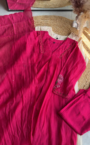 Vidhi Aline embroidered hand work sleeve mul Chanderi dress(Preorder 10 days)