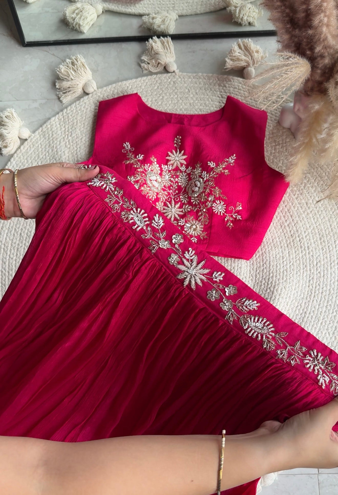 Gargi hand work padded blouse with cancan Lehenga and cover up