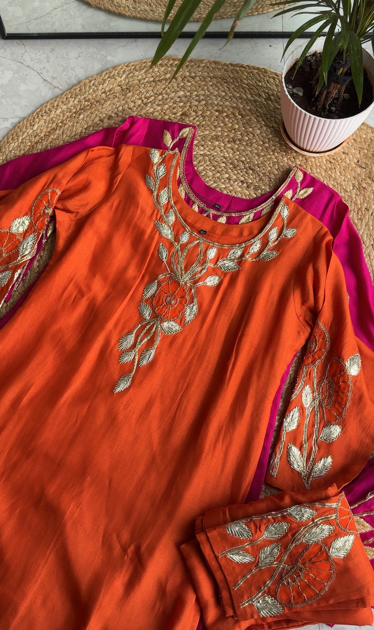 Mehek hand work golden gotta plazzo dress(Make to Order)