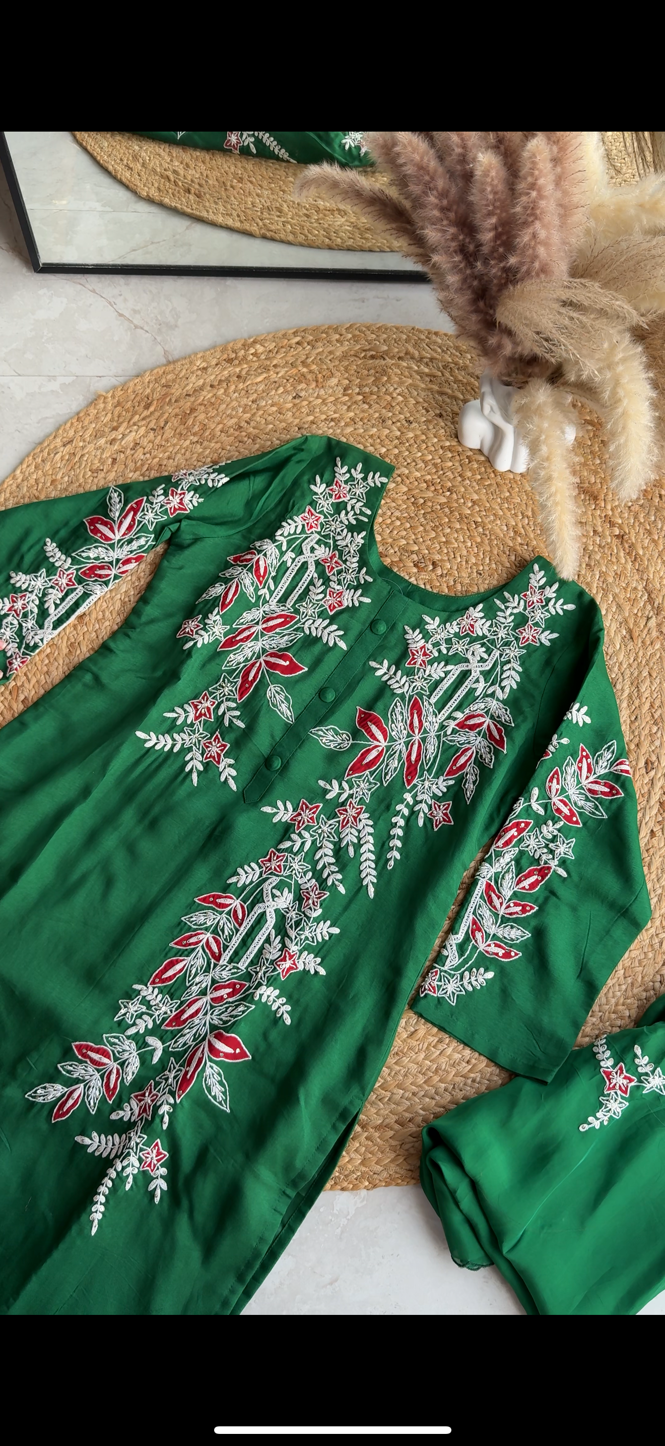 Rashi embroidery high low kurta with pants and dupatta (Make to Order)