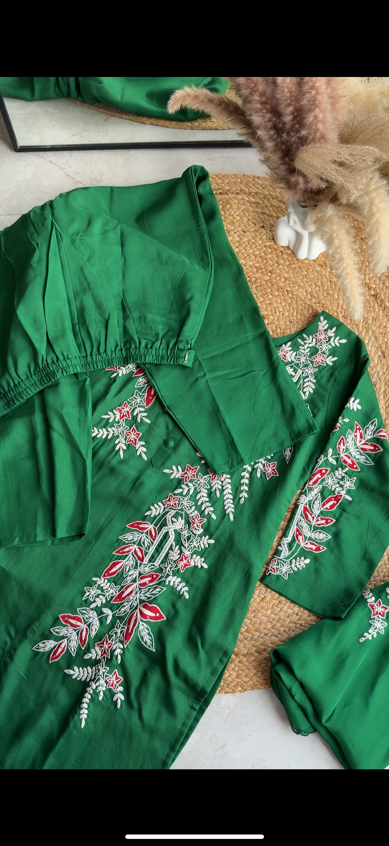 Rashi embroidery high low kurta with pants and dupatta (Make to Order)