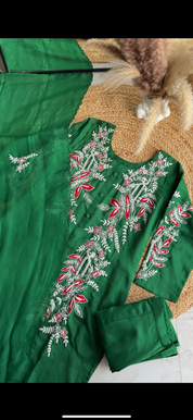 Rashi embroidery high low kurta with pants and dupatta (Make to Order)