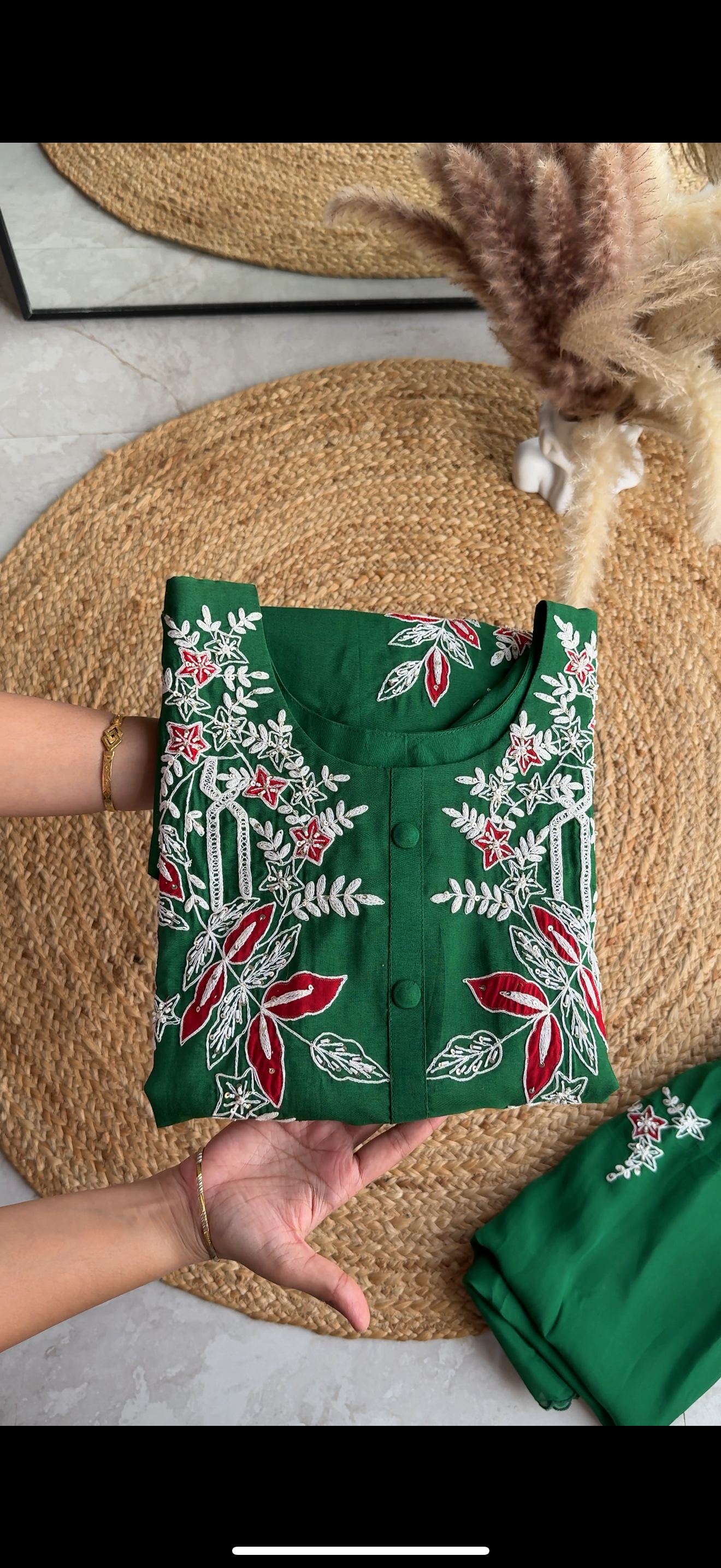 Rashi embroidery high low kurta with pants and dupatta (Make to Order)