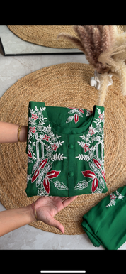 Rashi embroidery high low kurta with pants and dupatta (Make to Order)