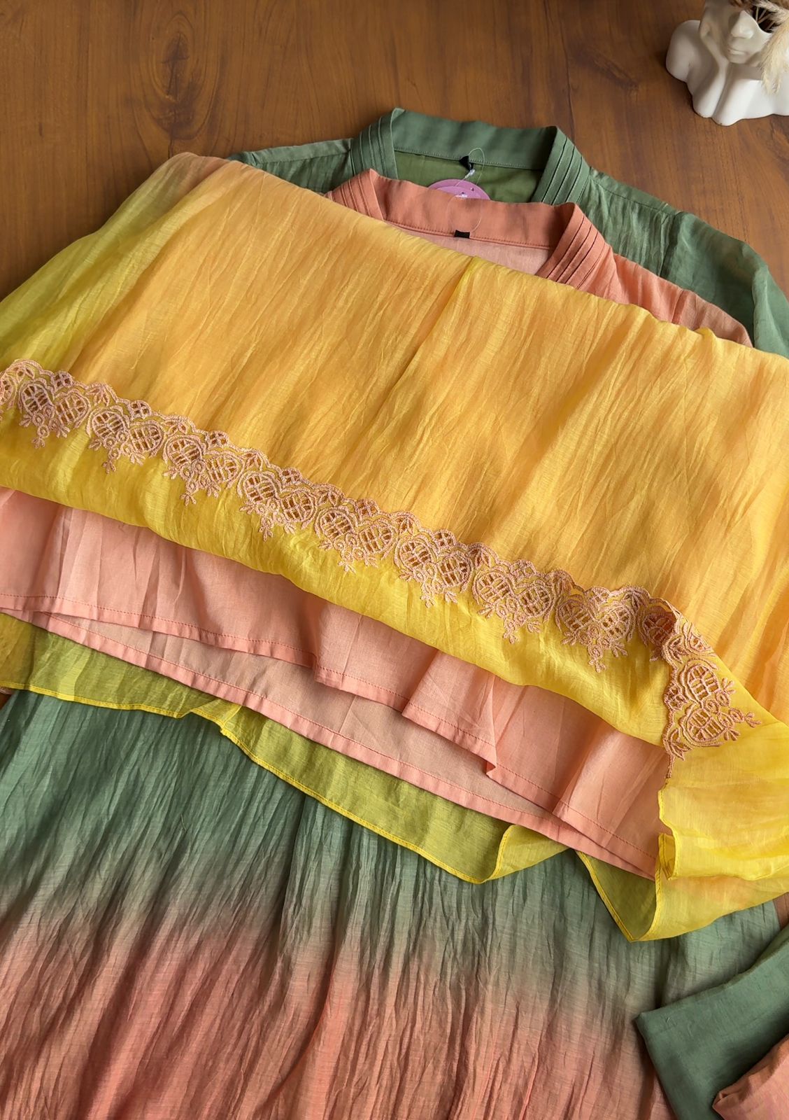 Paheli Dual Shaded Pure Mul Chanderi Aline Kurti With Pants