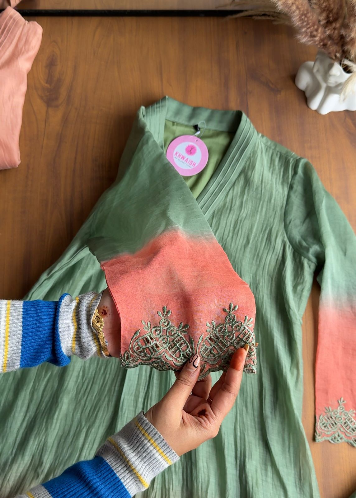 Paheli Dual Shaded Pure Mul Chanderi Aline Kurti With Pants