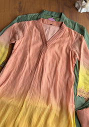 Paheli Dual Shaded Pure Mul Chanderi Aline Kurti With Pants