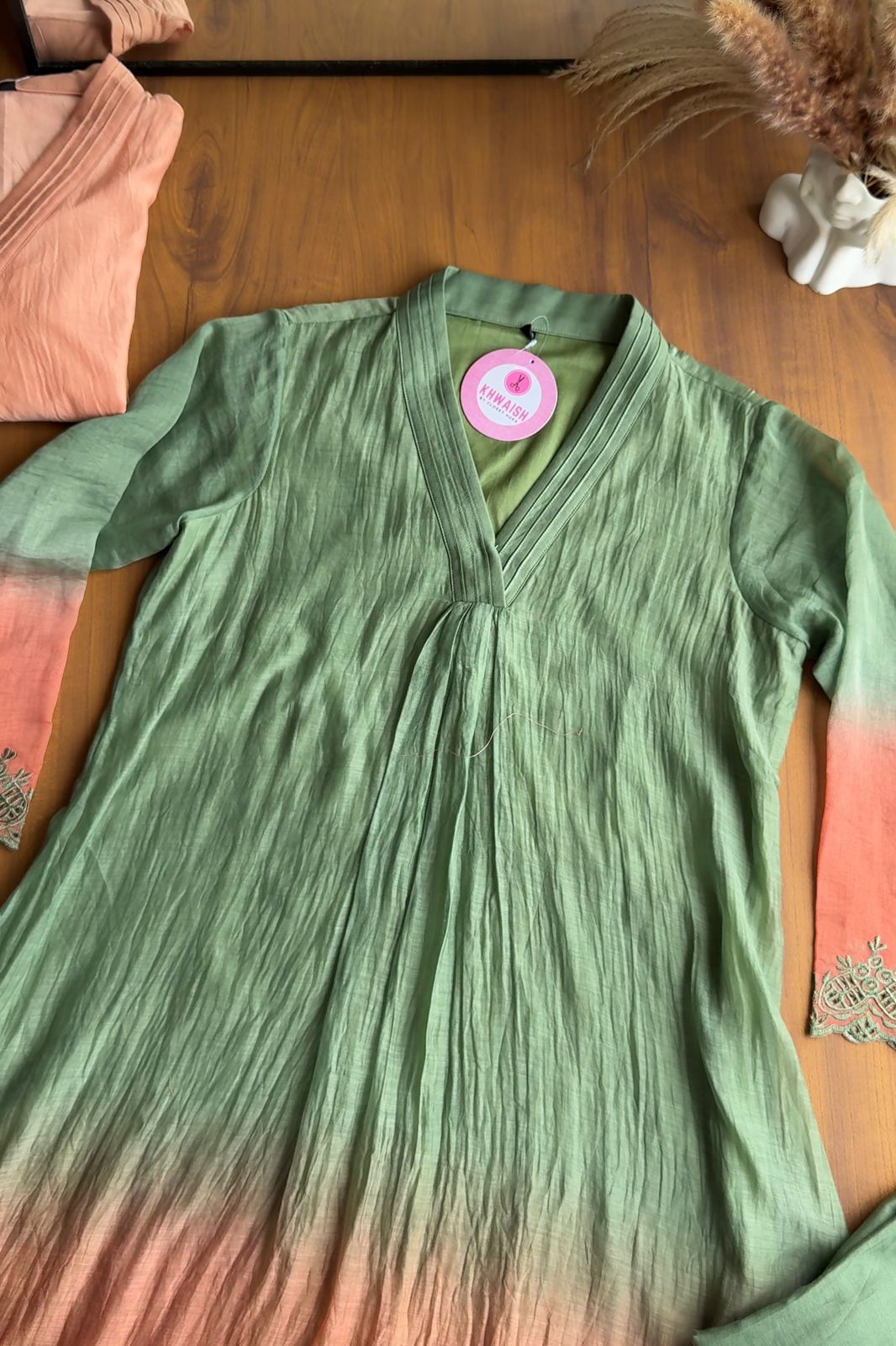 Paheli Dual Shaded Pure Mul Chanderi Aline Kurti With Pants