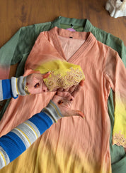 Paheli Dual Shaded Pure Mul Chanderi Aline Kurti With Pants