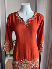 Tanisha Short Kurta Handwork Plazzo - Rust