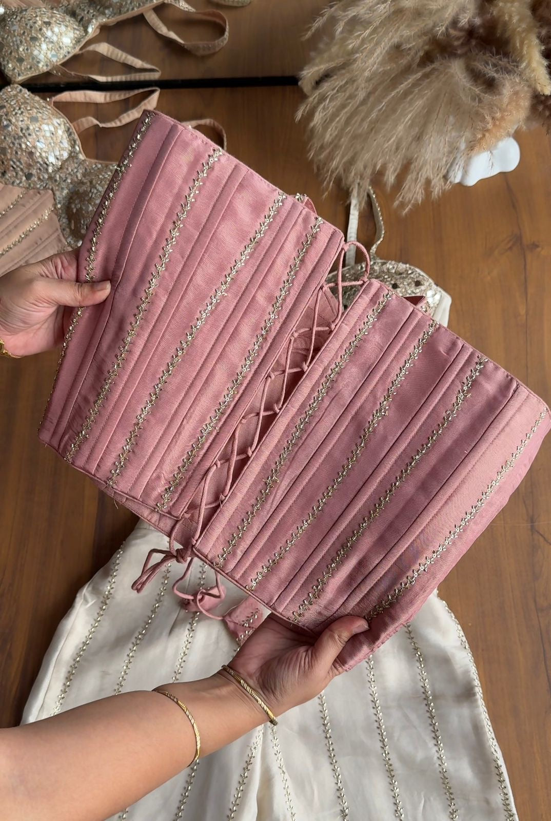 Dazzle Corset Top With Bell Bottoms Pants Full Handwork (Make to Order)