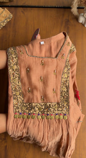 Janki Box Neck Handwork Dress-Peach