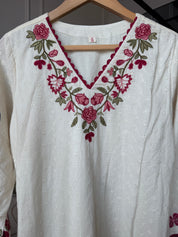 Mahima Embroided Cotton Dress- White