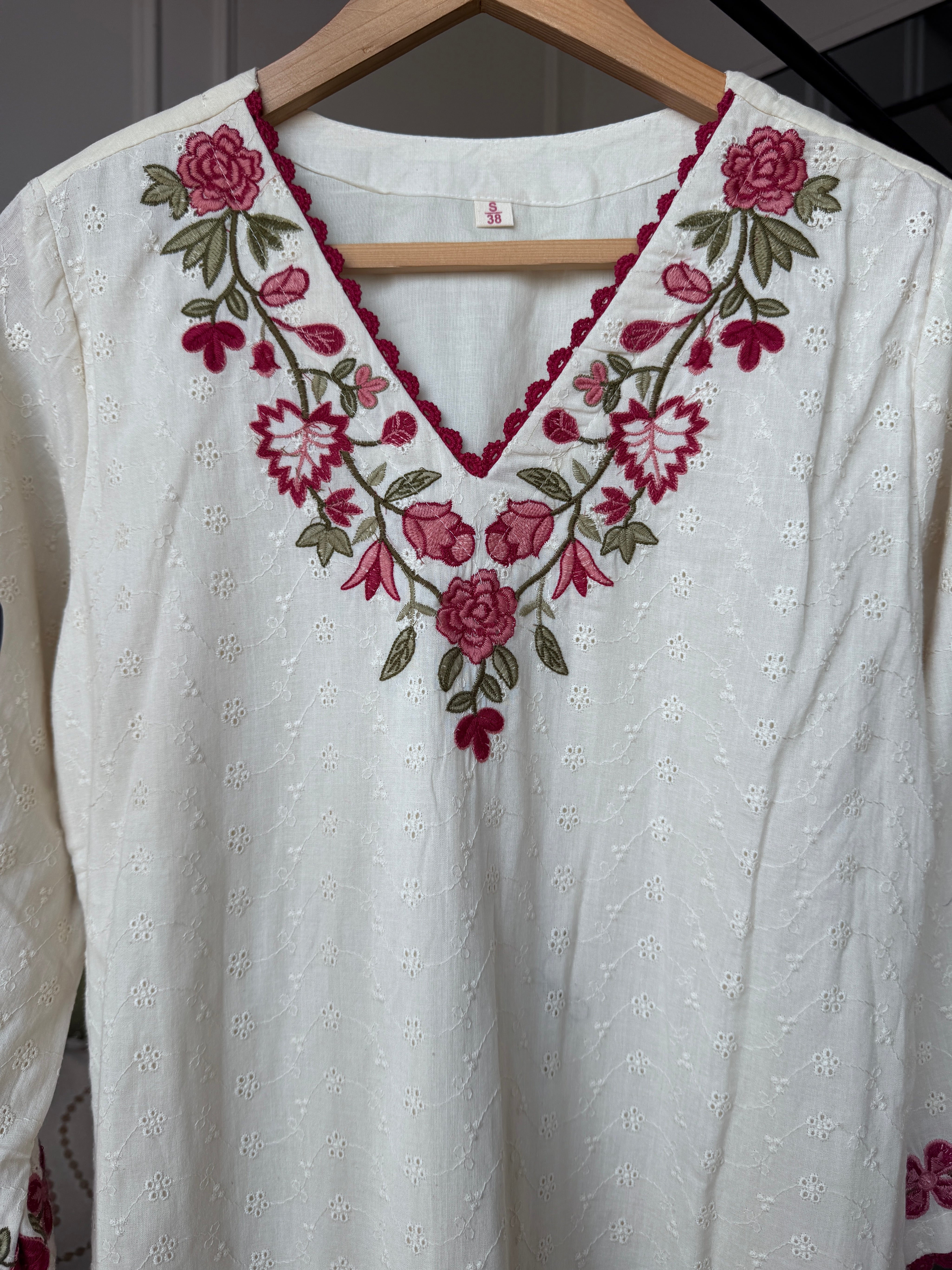 Mahima Embroided Cotton Dress- White