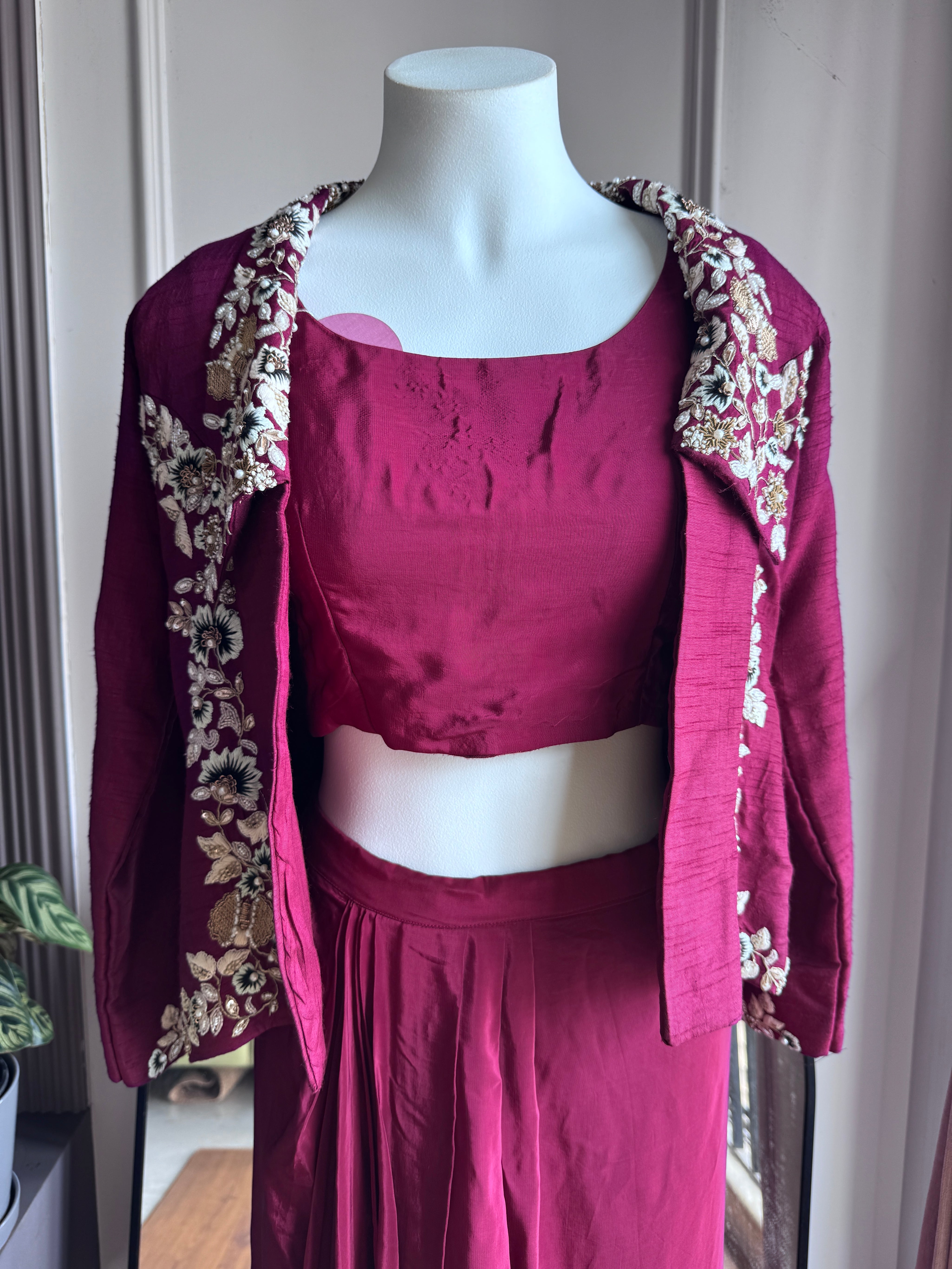 Kirti Handwork Skirt With Jacket Style - Maroon