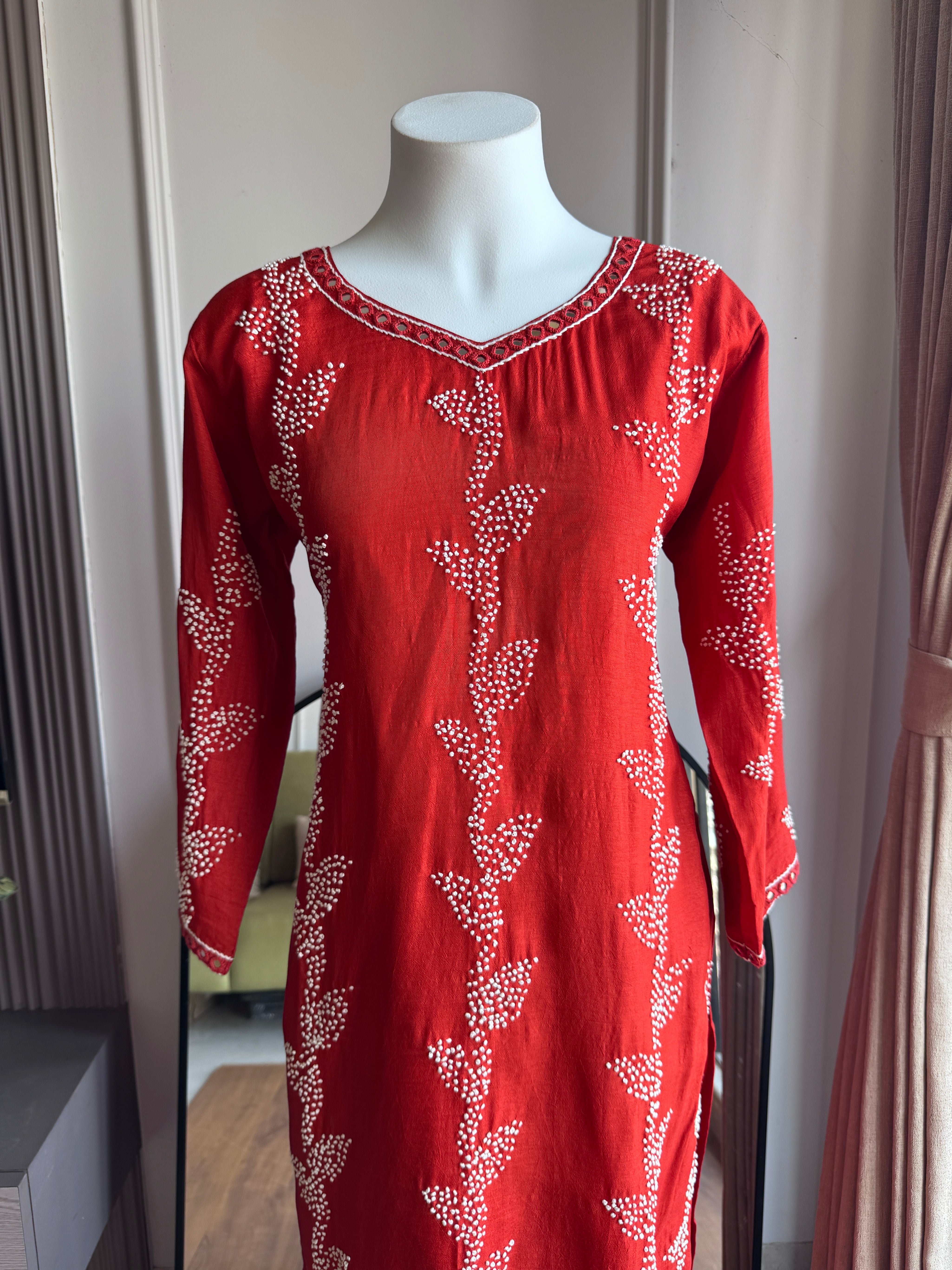 Sahita Knot Work  Straight Cut Dress-Rust (Make to Order)