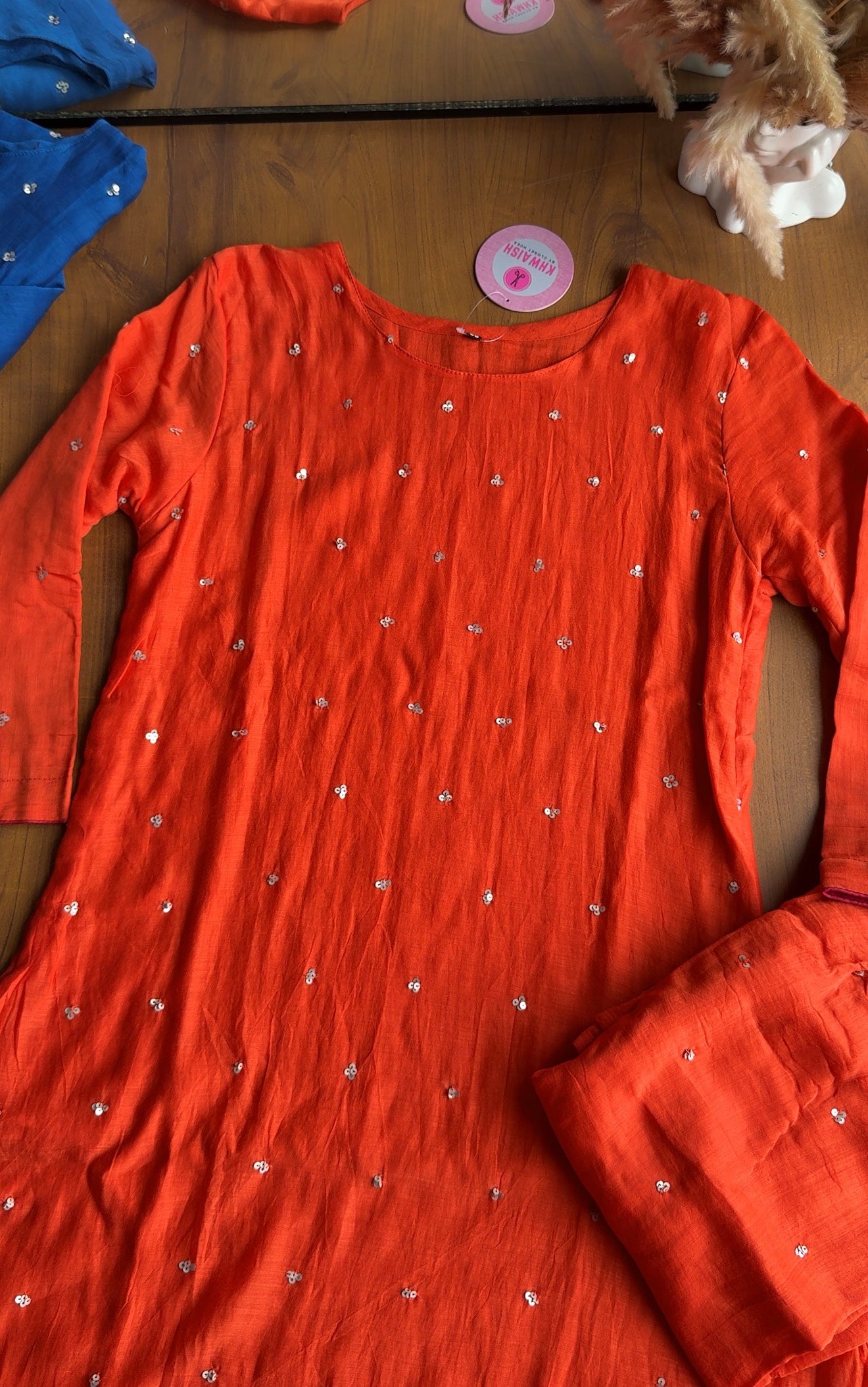 Sejal Handwork Contrast Dupatta Mul Chanderi Dress-Orange