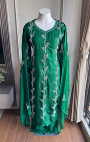 Sahita Knot Work  Straight Cut Dress-Green (Make to Order)