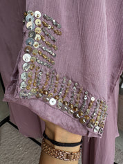 Ragini Chinon Squence Work Kurta With Flared Plazzo Pants