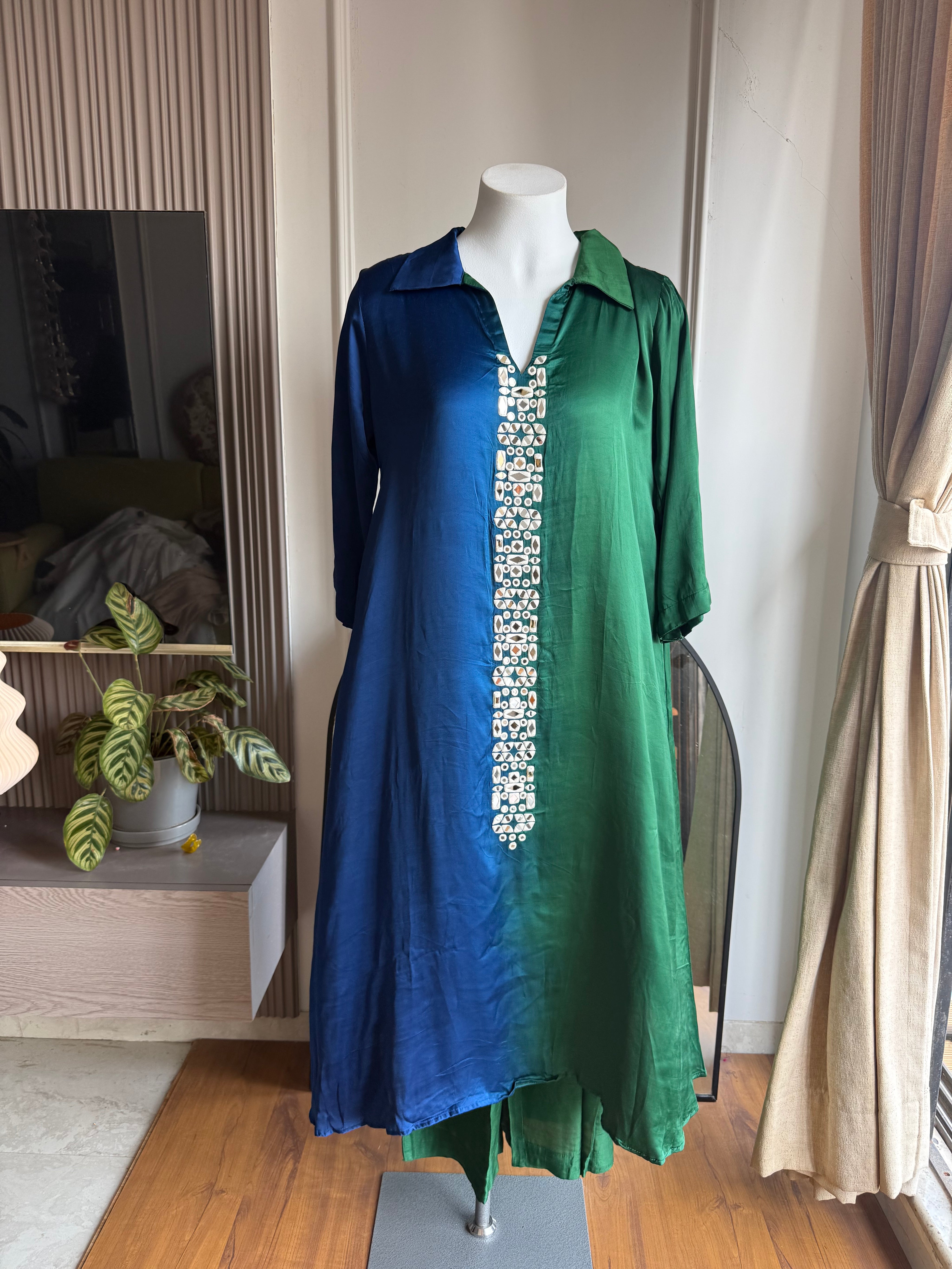 Blue and green  mirror work cord set