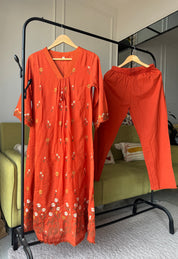 Leisha Embroided Aline Dress- Rust